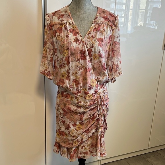NWOT VERONICA BEARD 100% Silk Dakota Floral Ruched Dress, Size 12 - Picture 6 of 15